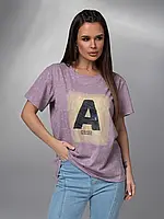 Сиреневая винтажная футболка с принтом, размер M