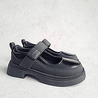 Туфли для девочки на лепучке нарядные стелька кожаная с супинатором черные Размеры 31-35