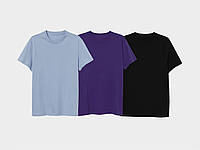 Набор футболок мужских базовых 3 штуки (голубая, фиолетовая, черная)