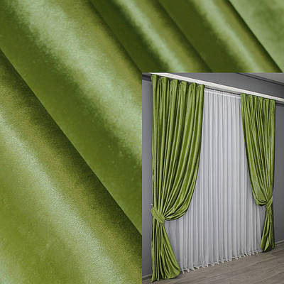 Комплект штор (2шт. 1,5х2,8м.) оксамит (бархат) однотонний. Колір салатовий. Код 902ш 30-707