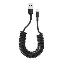 Дата кабель USB 2.0 AM to Lightning 1.0m spiral black ColorWay CW-CBUL051-BK DAS