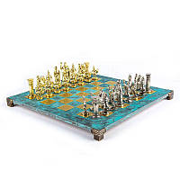 Шахматы подарочные в деревянном футляре латунь бирюзовые 44х44 см Manopoulos 670499