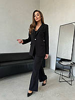 Жіночий брючний костюм-трійка (піджак + боді з чашками + зручні штани) чорний