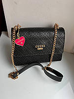 Женская сумка из эко-кожи Guess heart черного цвета молодежная, брендовая сумка через плечо