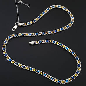 Срібна цепочка жіноча арабка з жовто-блакитними камінцями. Колье на шию жіноче. Срібло + циркон. Довжина 55 см