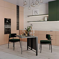 Красивый современный обеденный кухонный стол трансформер в стиле лофт на черных металлических ножках в гостиную 130*90 см Voody графит серый