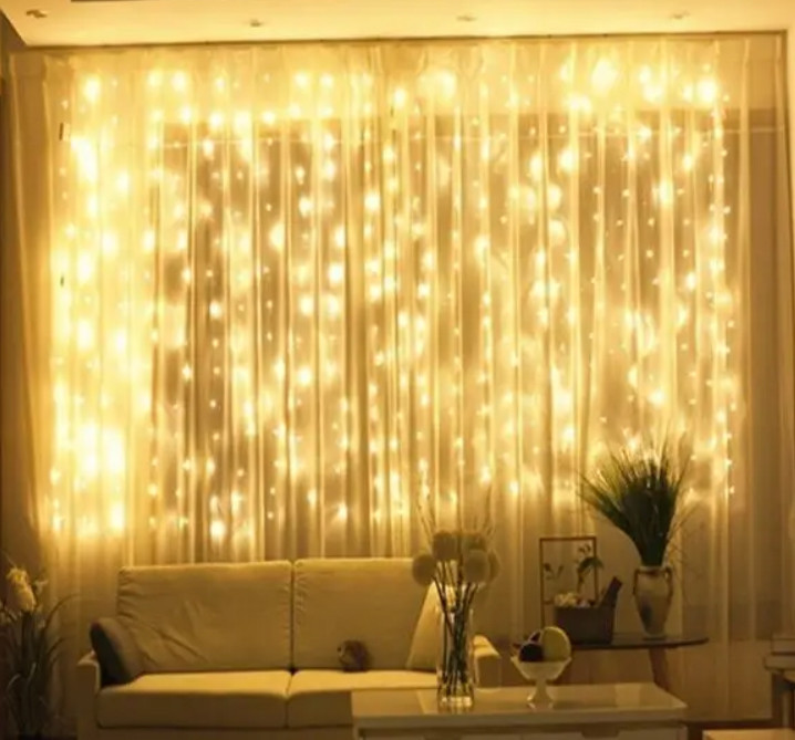 Світлодіодна гірлянда штора на прозорому дроті 3 м x 2.8 м 280 led warm (4-1), фото 1