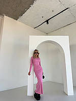 Трикотажное платье макси по спине завязки в области талии розовый