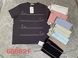 Жіноча котонова футболка БАТАЛ (один р-р: 52-56) 56662F (в уп. різні забарвлення) вир-во Китай.