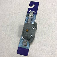 Ошейник для собак джинсовый, украшен объемной вязанной серой головой собачки, серый 1,0*30см