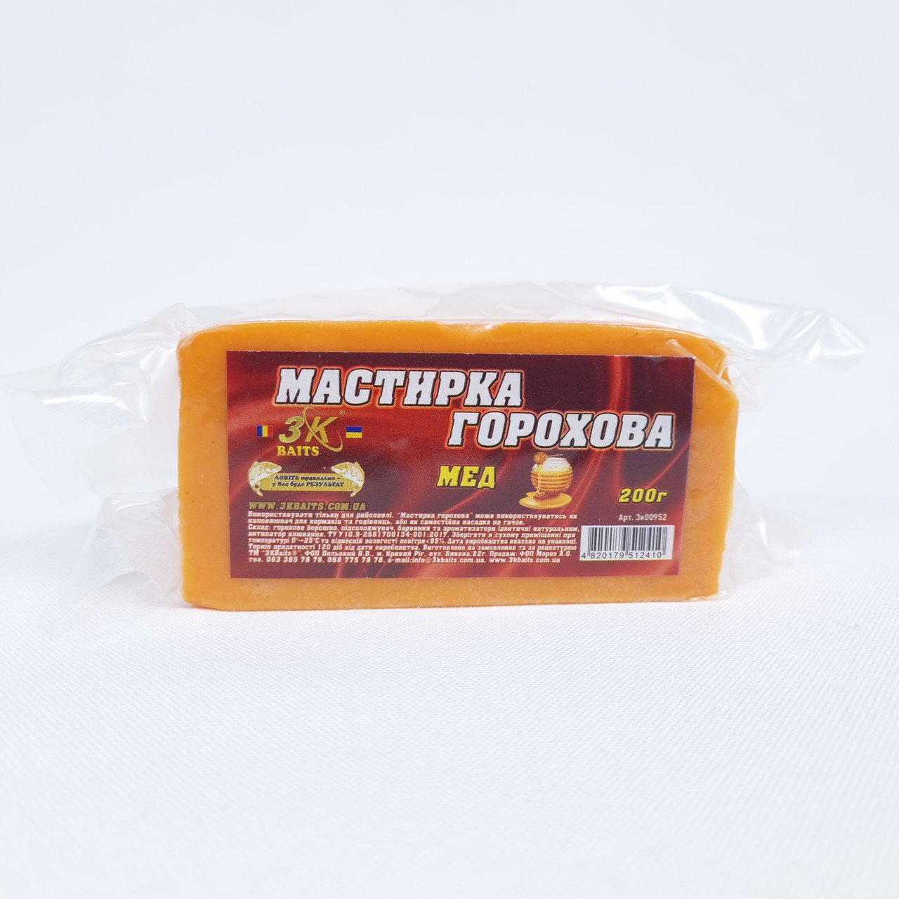 Мастирка горохова на рибалку 3K Baits (мед) 200г мастирка для рибалки