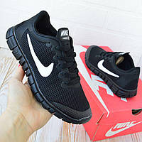 Nike Free Run 3.0 чорні з білим, сітка кросівки найк фрі ран кроссовки фри найк