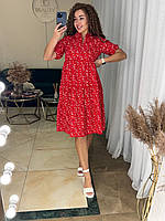 Красивое летнее платье ярусами в цветочный принт рукав на резинке красный