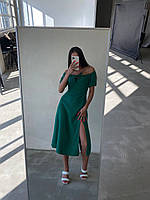 Невероятно женственное платье миди с разрезом и эффектным бюстом зеленый