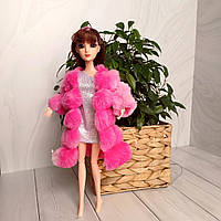 Одяг для ляльки, Срібляста вечірня сукня з рожевою шубою, Barbie, Bratz