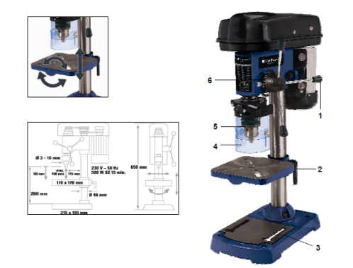 Сверлильный станок Einhell BT-BD 501 (0.5 кВт, 16 мм) TLT - фото 7 - id-p2188128709