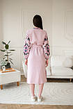 Рожева (пудра) сукня вишиванка FOLK вишивкою на ґудзиках з поясом арт. 4644, фото 7