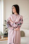 Рожева (пудра) сукня вишиванка FOLK вишивкою на ґудзиках з поясом арт. 4644, фото 5