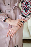 Рожева (пудра) сукня вишиванка FOLK вишивкою на ґудзиках з поясом арт. 4644, фото 8