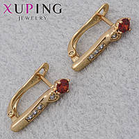 Серьги женские золотистого цвета Xuping Jewelry английская застёжка с белыми и красными стразами размер 17х3мм