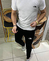 Мужской летний спортивный костюм повседневный, комплект футболка + брюки, белый - черный цвет, 48-56 р.