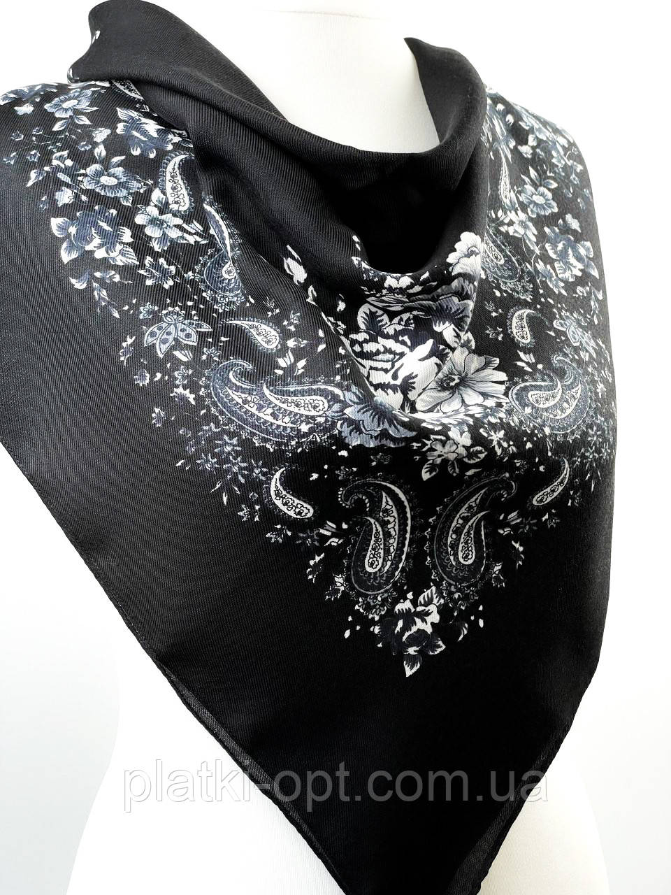 Хустка вовняна "Пейслі" 80х80 см. (чорна+білий)