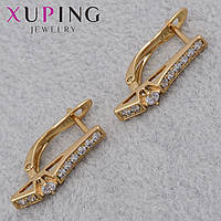 Серьги женские золотистого цвета Xuping Jewelry английская застёжка с белыми кристаллами размер 20х3 мм