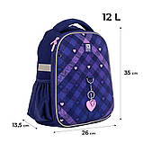 Рюкзак шкільний каркасний Kite Check and Hearts на зріст 115-130 см, 35x26x13.5, 866г см Фіолетовий (K24-555S-1), фото 3