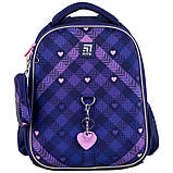 Рюкзак шкільний каркасний Kite Check and Hearts на зріст 115-130 см, 35x26x13.5, 866г см Фіолетовий (K24-555S-1), фото 4