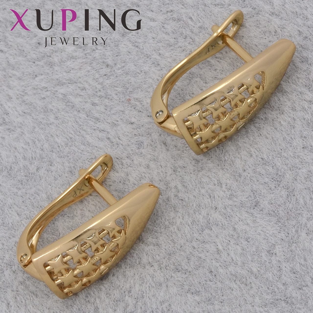 Серьги женские золотистого цвета Xuping Jewelry английская застёжка лодочка с узорами размер 15х6 мм