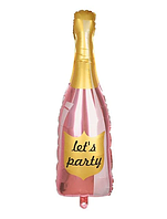 Фольгована кулька фігура "Пляшка шампанського let`s party" рожева 40х100 см. в уп. (1шт.)
