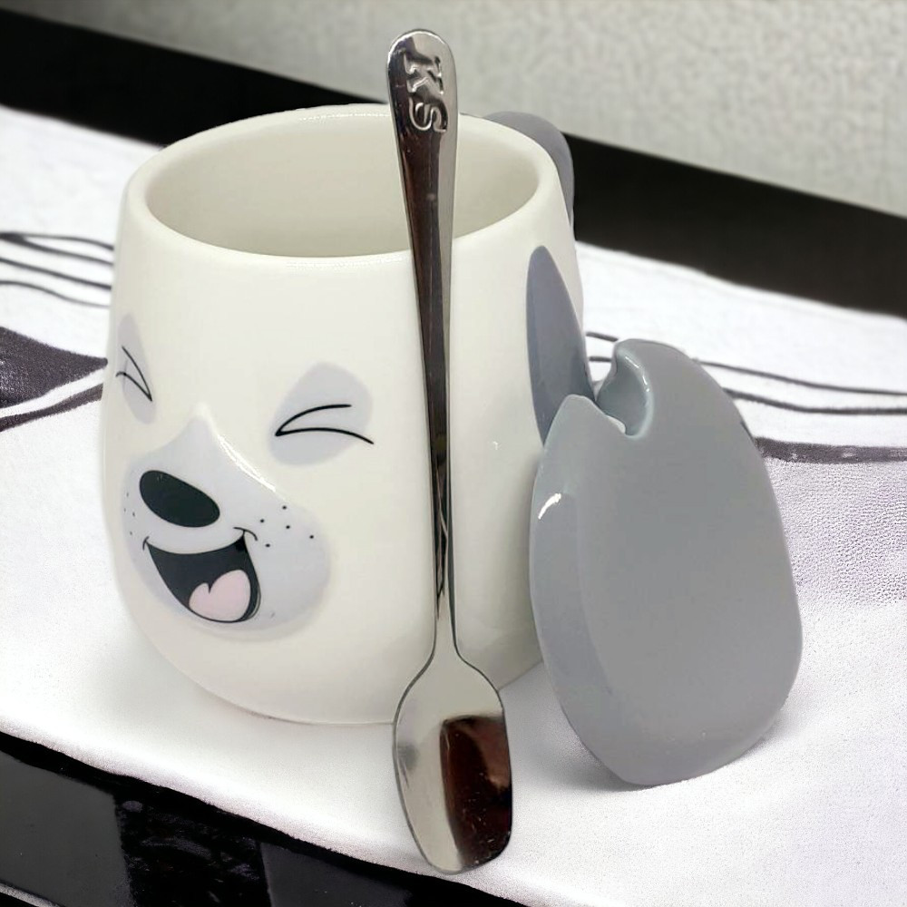 Чашка керамічна з кришкою та ложкою "Хепі-дог", 400мл (Кружка для чаю)