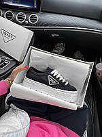 Жіночі кросівки Prada Double Wheel Nylon Gabardine Black Premium (чорно-білі) модні кроси P007 Прада