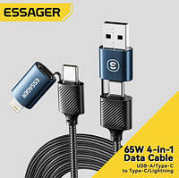 Зарядный кабель ESSAGER 65 Вт, 4 в 1, USB-A/Type-C на Type-C/Lightning, 4 режима зарядки, 3 А, USB2.0, 480 Мб