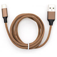 Дата кабель USB 2.0 AM to Type-C nylon 1m brown Vinga VCPDCTCNB21BR DAS