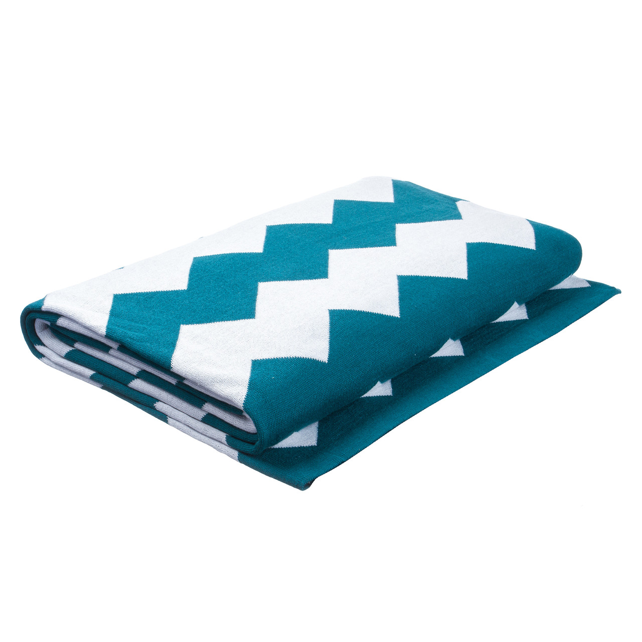 Плед в'язаний Ohaina 220x200 cotton Ocean Blue + White