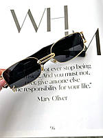 Очки солнцезащитные женские тренд / Стильные женские солнцезащитные очки с кольцом-пирсингом черные в золоте
