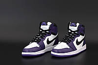 Жіночі кросівки Nike Air Jordan 1 Retro High, шкіра, фіолетовий, чорний, білий, Найк Eir Джордан Ретро Хай