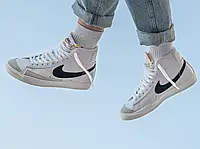 Женские кроссовки Nike Blazer Mid, белый, серый, черный, Вьетнам Найк Блазер Мід білі з сірим з чорним