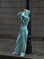 Модный трендовый повседневный женский спортивный костюм с широкими брюками и кофтой двухнитка 42-44 и 44-46 М'ятный, 44/46