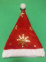 Новогодняя шапка со снежинками с мехом для детей и взрослых - размер окружности около 56 см, текстиль