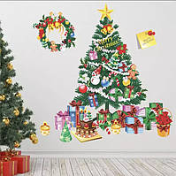 Новогодняя наклейка "Елка с подарками" - картина на 2-х листах размерами 70*25см, силикон