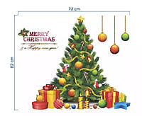 Наклейки новорічні на вікна "Ялинка з подарунками та кульками" - картина на 2-х листах розмірами 70*25см, силікон
