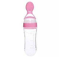 Ложка для кормления малышей розовая, силиконовая бутылочка для кормления, размер 20*5 см, возраст от 4 мес.