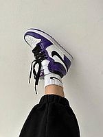 Женские кроссовки Nike Air Jordan 1 Retro High, кожа, фиолетовый, черный, белый, Найк Еір Джордан Ретро Хай
