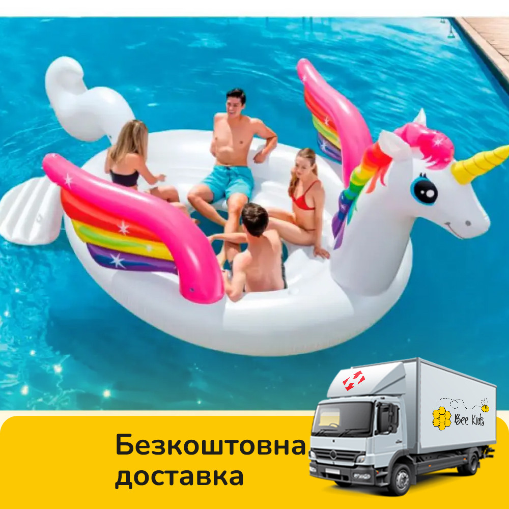 Надувний пліт для компанії Єдиноріг Intex 57296 (429-302-152см, 2 ручки, 4 підсклянники) | Надувна платформа, фото 1