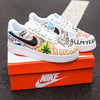 Женские кроссовки Nike Air Force 1 Low Pauly x Vlone Pop, кожа, Китай Найк Еір Форс білі розмальовані