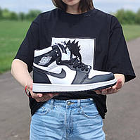 Женские кроссовки Nike Air Jordan 1 Retro High, кожа, черно-белый, Китай Найк Еір Джордан 1 Ретро Хай чорно-бі