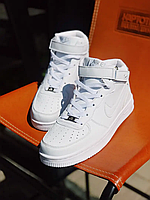 Женские кроссовки Nike Air Force 1 Mid, кожа, белый, Вьетнам Найк Еір Форс 1 Мід шкіряні білі