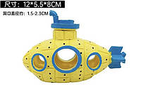 Декор для аквариума "Затонувшая подводная лодка" аквариумный пейзаж - размер 13*9*6 см, желтый,смола